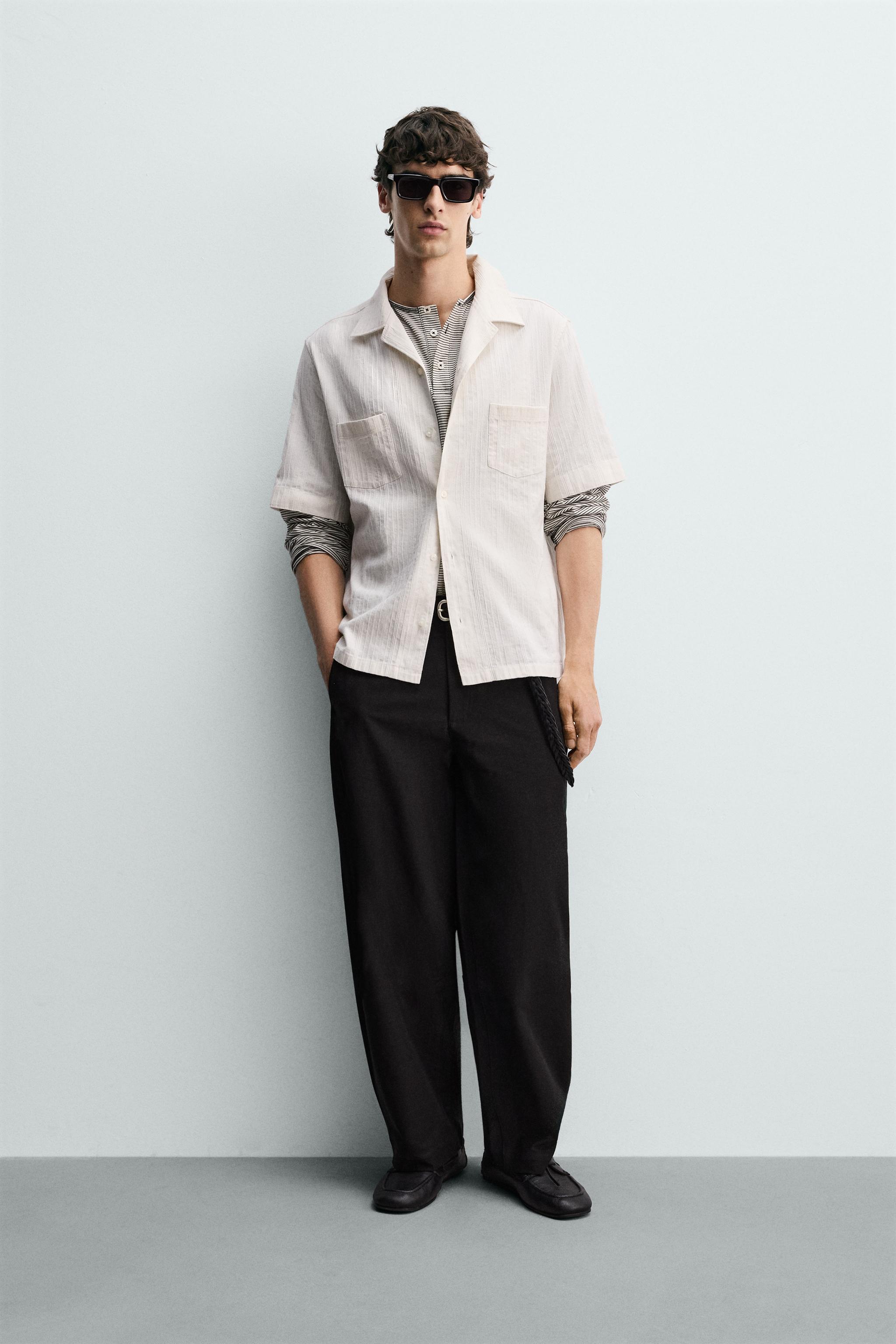 RELAXED FIT STRIPED JACQUARD SHIRT